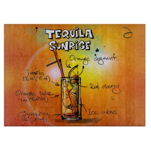 Tequila Sunrise Cocktail Rezept Schneidebrett (Vorderseite)