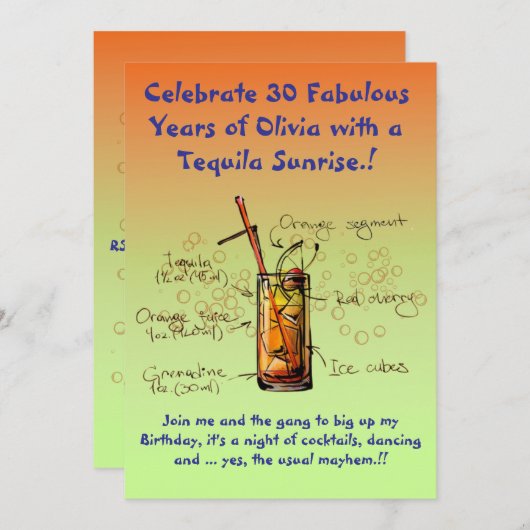 Tequila Sunrise Geburtstagsparty Einladung (Vorne/Hinten)