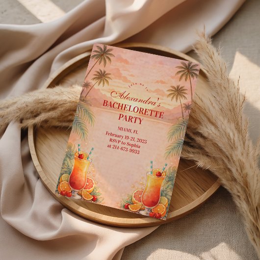 Tequila Sunrise Palm Paradise Bachelorette Party Einladung