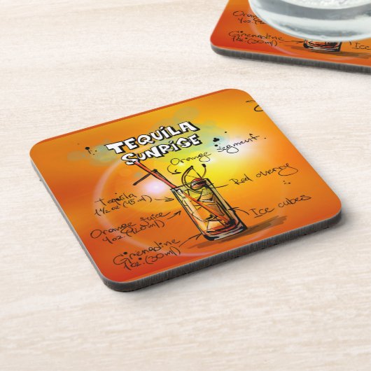 Tequila Sunrise Recipe Bar Getränkeuntersetzer (Linke Seite)