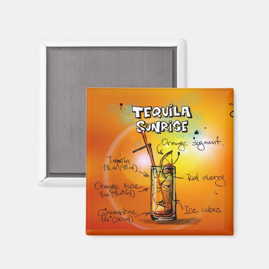 Tequila Sunrise Recipe Bar Magnet (Vorderseite/Rückseite)