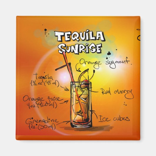 Tequila Sunrise Recipe Bar Magnet (Vorne)