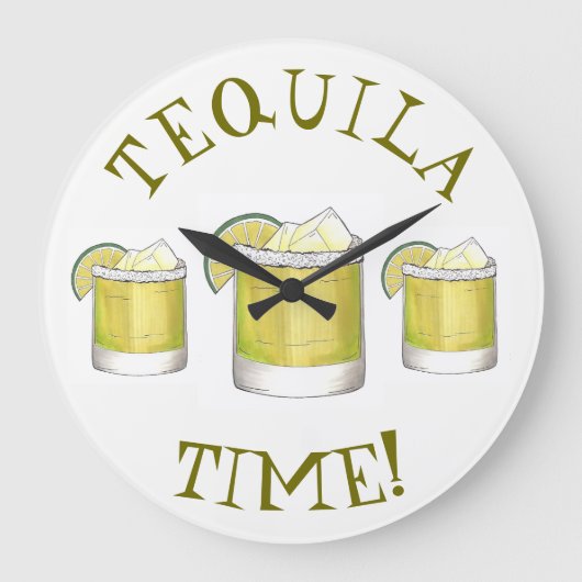 Tequila Time Margarita Cocktail Mixed Drink Limon Große Wanduhr (Vorderseite)