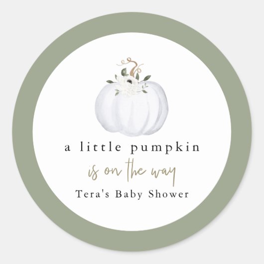 TERA Fall Greenery White Pumpkin Baby Shower Runder Aufkleber (Vorderseite)