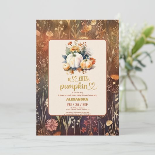 Teracotta Kleine Kürbisfallen Babydusche Einladung (Stehend Vorderseite)