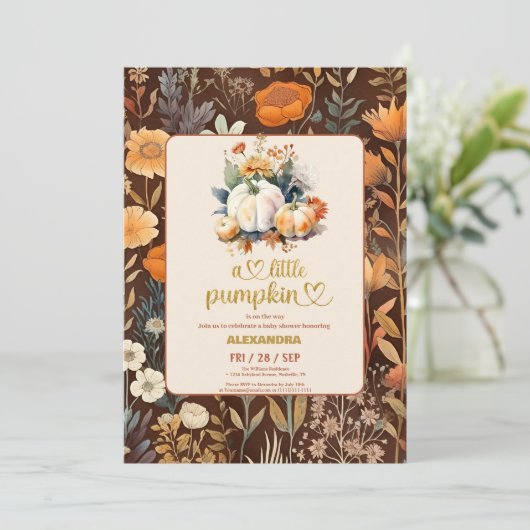 Teracotta Kleine Kürbisfallen Babydusche Einladung (Stehend Vorderseite)