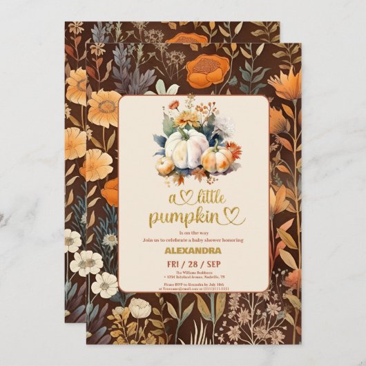 Teracotta Kleine Kürbisfallen Babydusche Einladung (Vorne/Hinten)