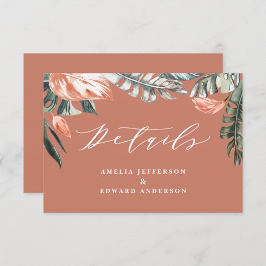 Teracotta tropisches Blattwerk RSVP Karte (Vorne/Hinten)