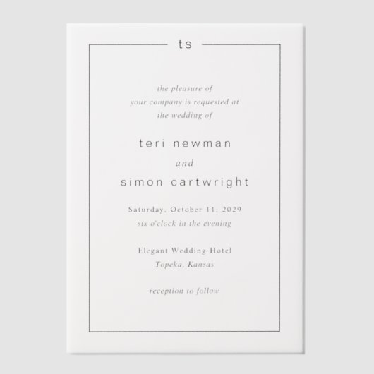 Teri Monogram Border Modern Wedding Pergament Einladungen (Vorderseite)