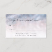 Termin im Blue Blush Shimmer Script Haarstudio Visitenkarte (Rückseite)