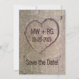 Termin vormerken, Herz in Baum geschnitzt Bekanntm Save The Date