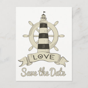 Termin vormerken: Maritime Leuchtturm-Hochzeit Postkarte