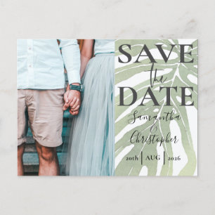 Termin vormerken Tropische Monstera Foto-Hochzeit Ankündigungspostkarte