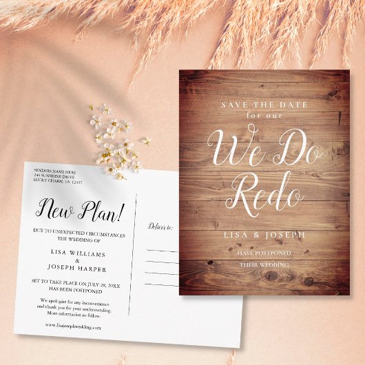 Terminänderung Rustikal Wir machen es nochmal Vers Postkarte