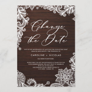 Terminänderung Spitze Rustikales Holz Aufschub Einladung