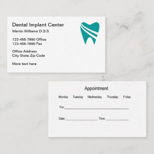 Terminierung von Visitenkarten für Dental Implant Visitenkarte