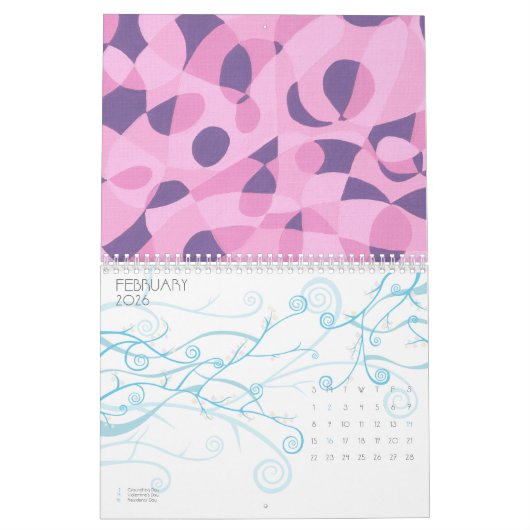 Terminkalender für abstrakte Designs Zeichnungen v Kalender (Feb 2026)