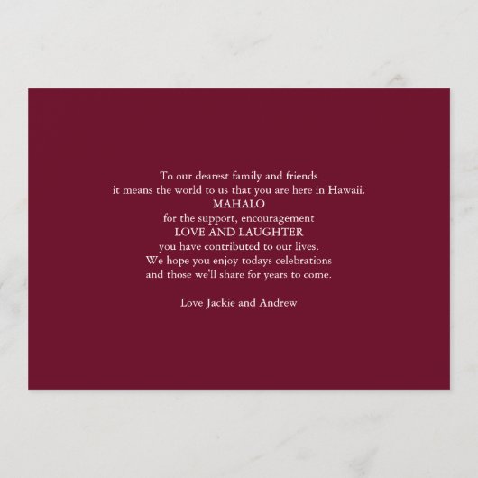 Terminkalender für die Hochzeitsempfehlung Programm (Rückseite)