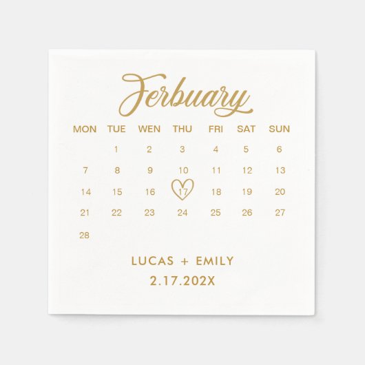 Terminkalender Gold Hochzeit Serviette (Vorderseite)
