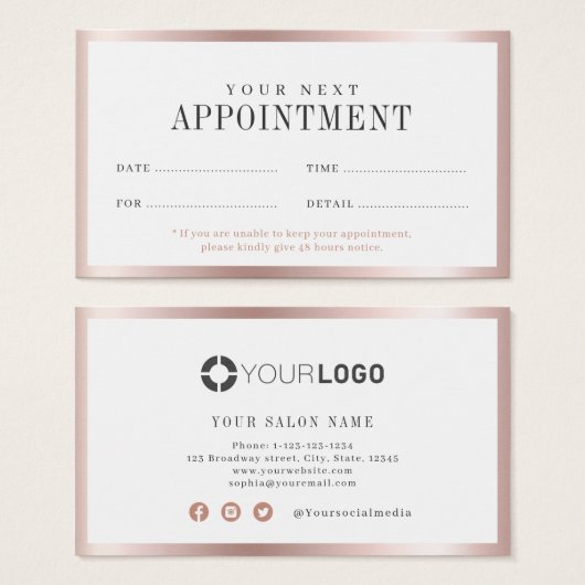 Terminkarte für den Goldgrenzsalon der modernen Ro (Vorne & Hinten)