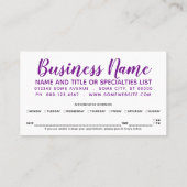 Terminkarte für lila und Schokoladenstriche (Rückseite)