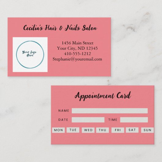 Terminkarte Rosa Logo Haar Nail Visitenkarte (Vorne/Hinten)