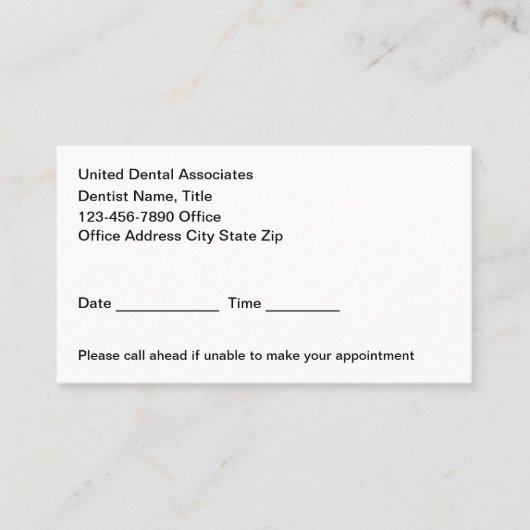 Terminkarten für Zahnschmerzen Whitening Visitenkarte (Vorderseite)