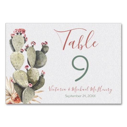 Terra cotta and Cactus Wedding Tischnummer Cards (Vorderseite)