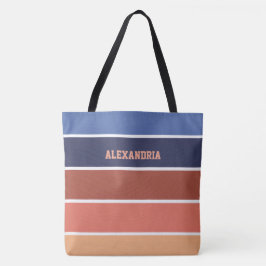 Terra Cotta & Blue Stripes Personalized Tasche
