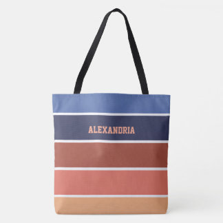 Terra Cotta & Blue Stripes Personalized Tasche