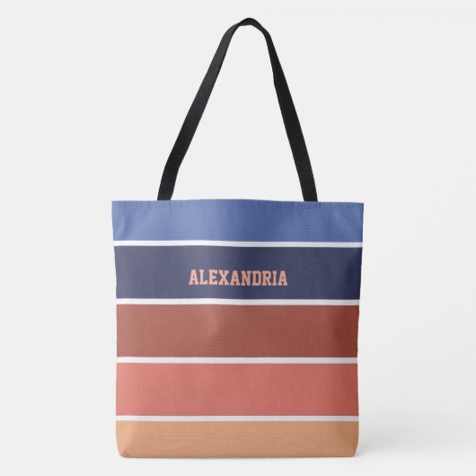 Terra Cotta & Blue Stripes Personalized Tasche (Vorderseite)
