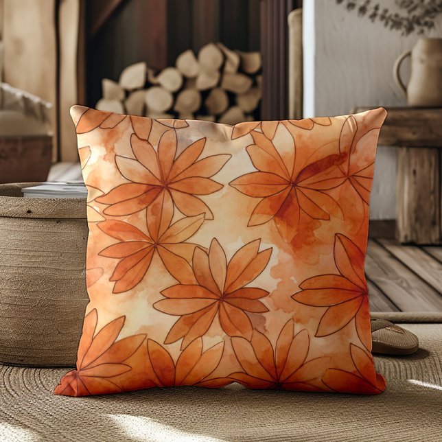 Terra Cotta Blume Warme Erdfarben Kissen (Burnt orange and neutral cream-colored decorator pillow)