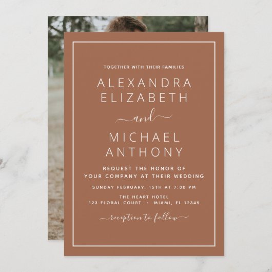 Terra Cotta Boho Wedding Foto Einladung (Vorne/Hinten)