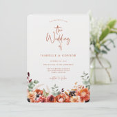 Terra Cotta Fall Floral Wedding Einladung (Stehend Vorderseite)