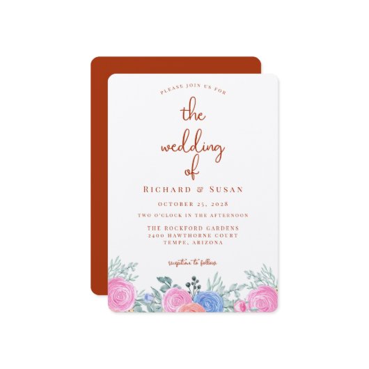Terra Cotta Floral Wedding Einladung (Vorderseite/Rückseite Beispiel)