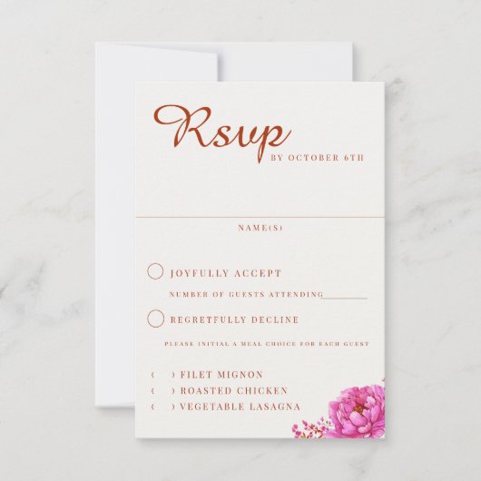 Terra Cotta Floral Wedding RSVP Karte (Vorderseite)