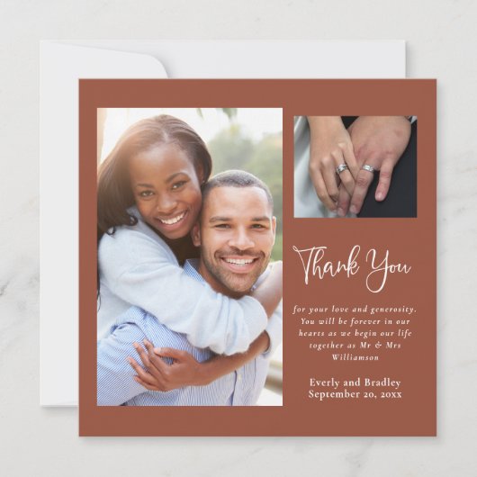 Terra Cotta Foto Simple Wedding Dankeschön Card Einladung (Vorderseite)
