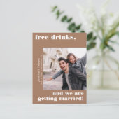 Terra Cotta Funny Free Drinks Foto Save the Date Postkarte (Stehend Vorderseite)