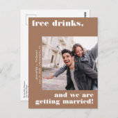 Terra Cotta Funny Free Drinks Foto Save the Date Postkarte (Vorne/Hinten)