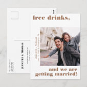 Terra Cotta Funny Free Drinks Foto Save the Date Postkarte (Vorne/Hinten)