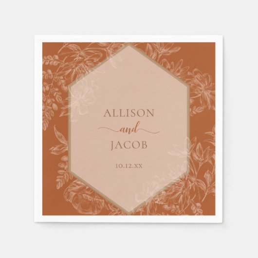 Terra Cotta Geometric Floral Tapestry Wedding Serviette (Vorderseite)