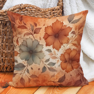 Terra Cotta Gray Floral Warm Earth Tones Kissen