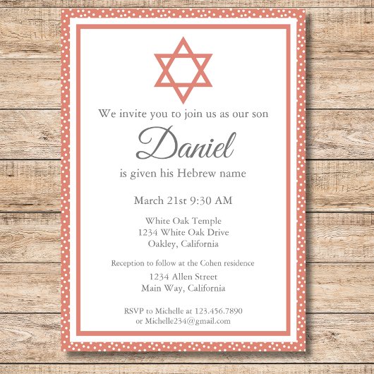Terra Cotta Jewish Baby Naming Ceremony Brit Milah Einladung
