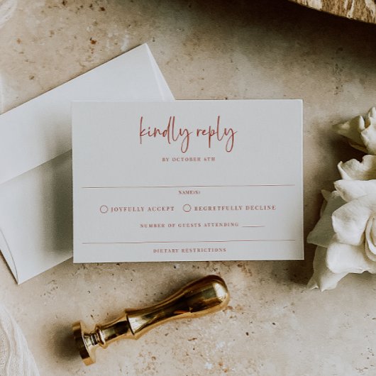 Terra Cotta Moderne Minimalistische Hochzeit RSVP Karte