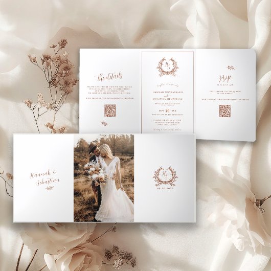 Terra Cotta Monogram Foto QR Code UAWG/ Details Dreifach Gefaltete Karte