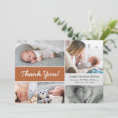 Terra cotta Orange Foto Collage Baby Boy Birth Dankeskarte (Stehend Vorderseite)