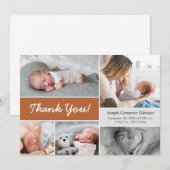Terra cotta Orange Foto Collage Baby Boy Birth Dankeskarte (Vorne/Hinten)