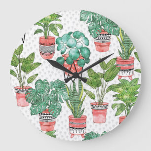 Terra Cotta Pflanze Pots Pattern. Große Wanduhr