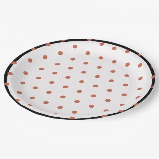 Terra Cotta Polka Dots Black Trim Pappteller (Schrägansicht)