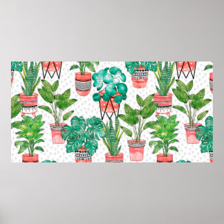 Terra cotta Pots Pflanze Aqua House Nahtlos Poster